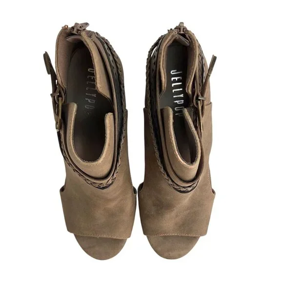 Jellypop Tenley Womens Taupe Peep-Toe Booties Block Heel Braided Strap Zipper 9M - Picture 6 of 9